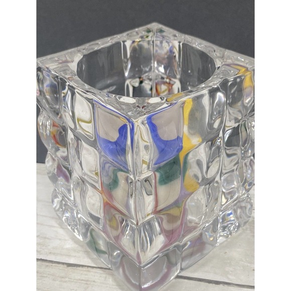 Square Cut Bubble Glass Votive Crystal Candle Holder With Colorful Swirl Candle - Picture 10 of 11